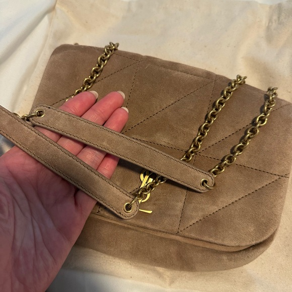 Saint Laurent Brown Suede Quilted Shoulder Bag with Gold Chain - Picture 3 of 8